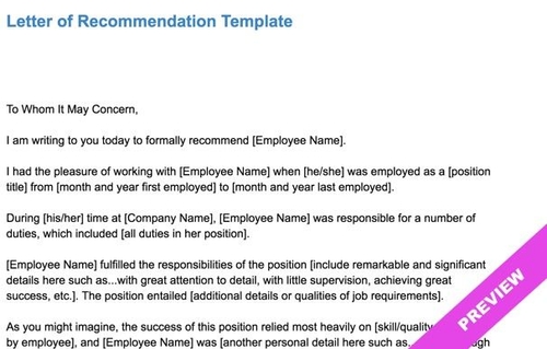Free Letter of Recommendation Template