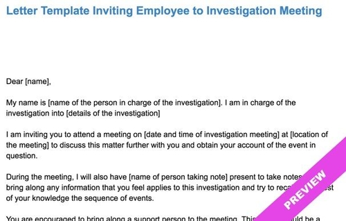 Letter Template for Inviting Employee to Investigation Meeting