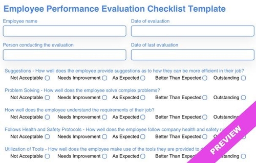 Employee Performance Evaluation Checklist Template