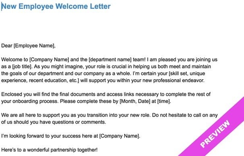 New Employee Welcome Letter Template Hourly Workforce Tracking