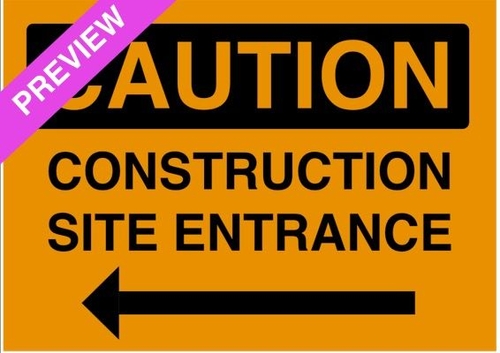 Construction Site Entrance Left Orange Sign | Downloadable File