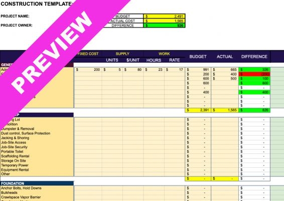 Construction Project Budget Free Template | Hourly Workforce Tracking