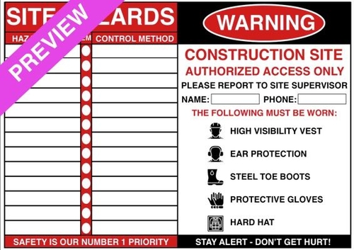 Construction Site Hazard Board | Free Download