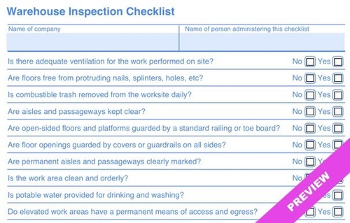Workshop Safety Daily Checklist Template