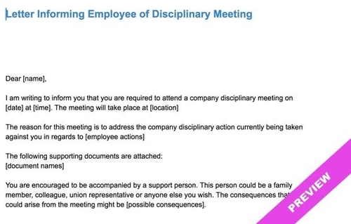 Letter Template for Staff Disciplinary Meeting