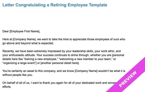 Letter Congratulating a Retiring Employee Template