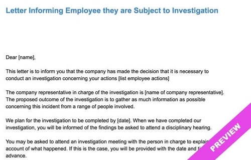 Letter Template For Informing An Employee That They Are Subject  To An Investigation