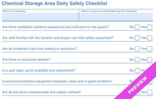 Chemical Storage Area Checklist Template | Excel Download
