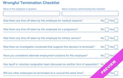 Wrongful Termination Pre-Termination Checklist