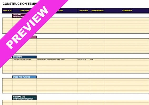 Free Construction Punch List Template