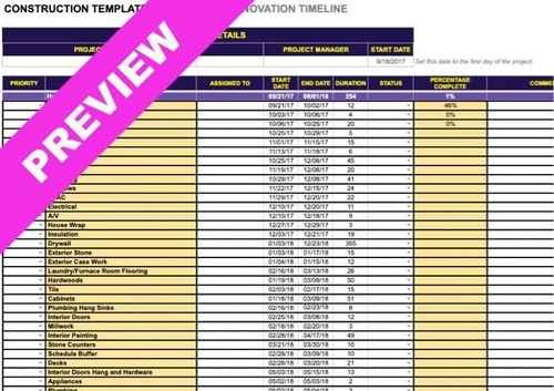 Free Home Renovation Or Residential Construction Project Timeline Template